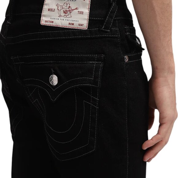 True Religion Ricky Straight Jeans Men's Size 36x32 Solid Black Flap Pockets NWT - Picture 4 of 14